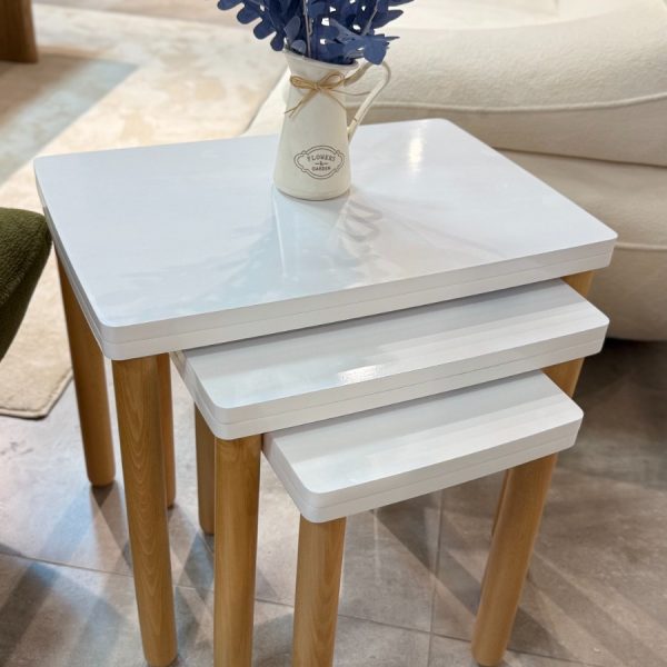 3LÜ FULL BEYAZ ZİGON SEHPA BOHEM CEVİZ AYAK